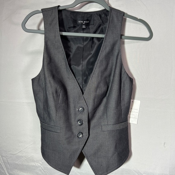 Y2K Nine West Waistcoat Pants Set Womens 4 Pinstripe Gray office siren NEW - Picture 8 of 16